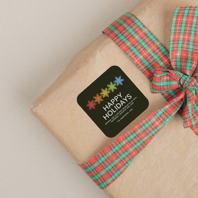 Adesivo Quadrado Natal Moderno Colorido dos Flocos de Neve (Criador carregado)