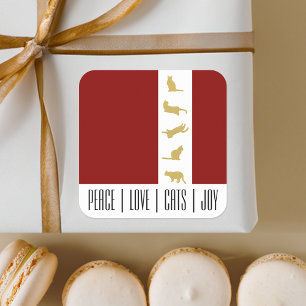 Adesivo Quadrado Natal Moderno de Gato Vermelho Branco Dourado Aman