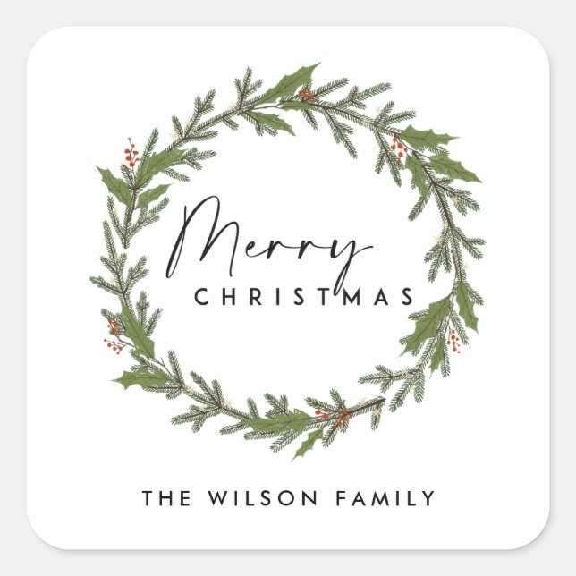 ADESIVO QUADRADO NATAL MODERNO DO ELEGANTE BURANO HOLLY BERRY (Frente)