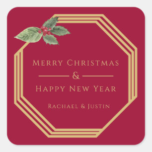 Adesivo Quadrado Natal Moderno e Elegante Dourado Personalizado