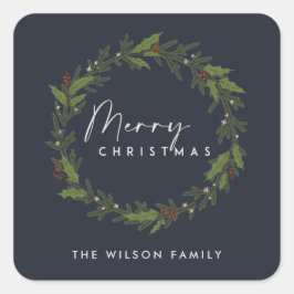 ADESIVO QUADRADO NATAL MODERNO ELEGANTE MARINHO HOLLY BERRY WREATH