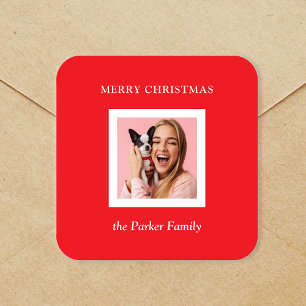 Adesivo Quadrado Natal Moderno Minimalista Vermelho com Foto