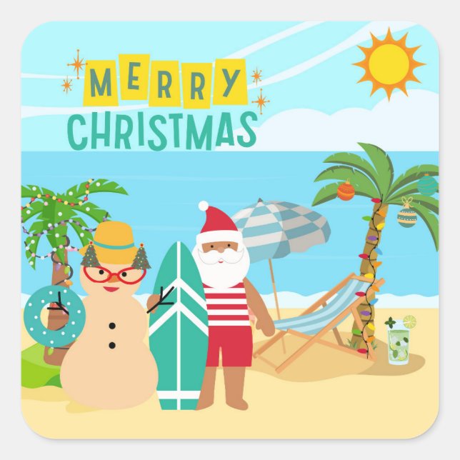 Adesivo Quadrado Natal na Praia do Papai Noel (Frente)