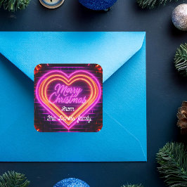 Adesivo Quadrado Natal Neon Personalizado Feliz