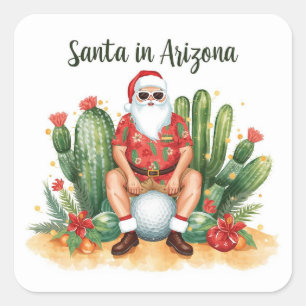 Adesivo Quadrado Natal no Arizona com Papai Noel em bola de golfe