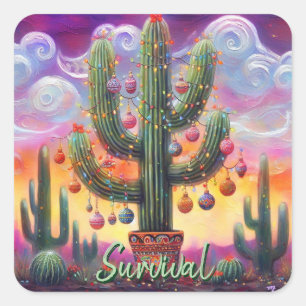 Adesivo Quadrado Natal no Deserto Sudoeste Saguaro Cactus