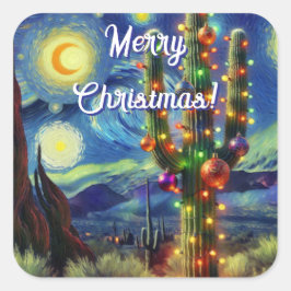 Adesivo Quadrado Natal no Deserto Sudoeste Saguaro Cactus