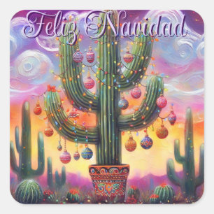 Adesivo Quadrado Natal no Deserto Sudoeste Saguaro Cactus