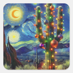 Adesivo Quadrado Natal no Deserto Sudoeste Saguaro Cactus