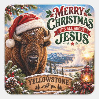 Adesivo Quadrado Natal no Yellowstone com Bisonho Feliz Natal