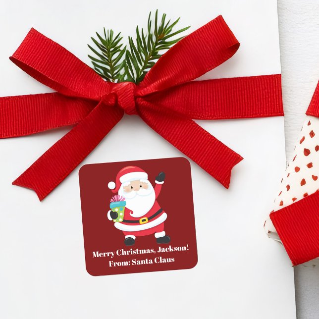 Adesivo Quadrado Natal para Crianças Personalizadas do Red Santa Cl (Criador carregado)