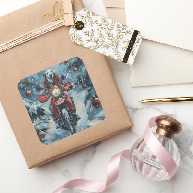 Adesivo Quadrado Natal para Motocicletas de Cachorro Dalmático (Presentear)