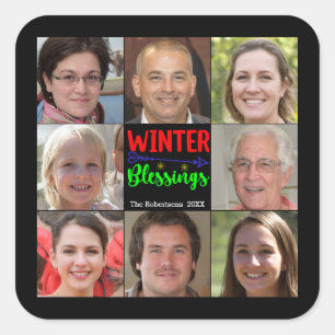 Adesivo Quadrado Natal Personalizado ✨ Colagem de Fotos da Família
