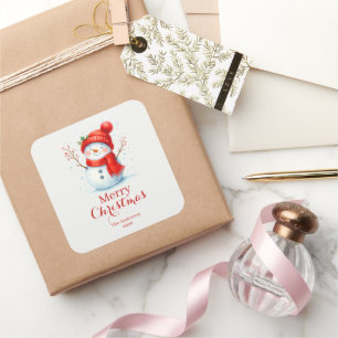 Adesivo Quadrado Natal Personalizado com Floco de Neve Homem de Nev
