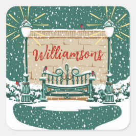 Adesivo Quadrado Natal personalizado da família Snowy Winter Garden