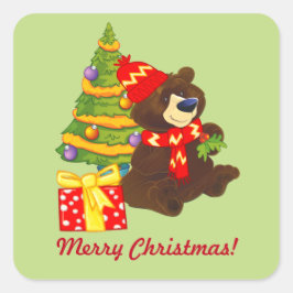 Adesivo Quadrado Natal Personalizado do Urso de Teddy