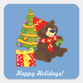 Adesivo Quadrado Natal Personalizado do Urso de Teddy