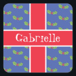 Adesivo Quadrado Natal Personalizado Holly & Berries<br><div class="desc">Estes doces sagrados e bagas são impressos de uma colagem projetada por Helen McCartney Designs.</div>