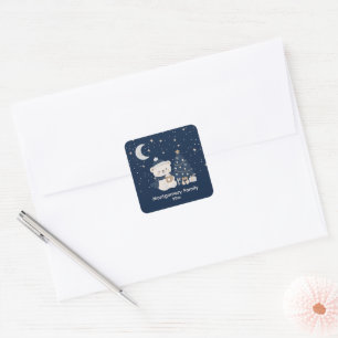 Adesivo Quadrado Natal Personalizado Meia-Noite Azul-Marinho, Pra