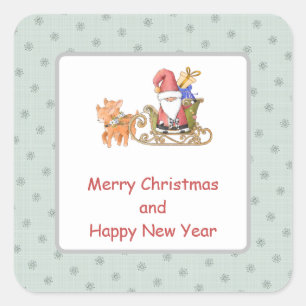 Adesivo Quadrado Natal personalizado para Santa Claus Reindeer Slei