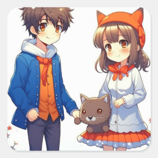 Adesivo Quadrado Natal Personalizado Romântico do Casal de Animes