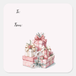 Adesivo Quadrado Natal Pink Blush e Flores