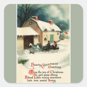 Adesivo Quadrado Natal puxado a cavalo do trenó do vintage