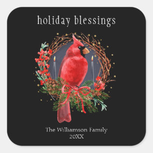 Adesivo Quadrado Natal Red Cardinal Yule Solstice Boho Holiday