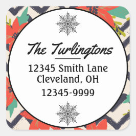 Adesivo Quadrado Natal Red Poinsettia BlackWhite Endereço de devolu