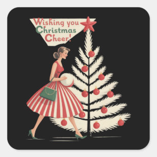 Adesivo Quadrado Natal Retrô Vintage 50 anos Férias 1950s Senhora