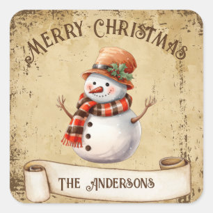 Adesivo Quadrado Natal Retrô Vintage Personalizado Feliz Natal