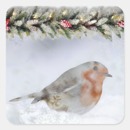 Adesivo Quadrado Natal Robin de Inverno Nevado