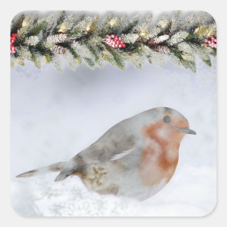 Adesivo Quadrado Natal Robin de Inverno Nevado