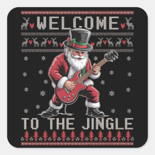 Adesivo Quadrado Natal Rock n Roll Rocker Papai Noel Camisa de Nata