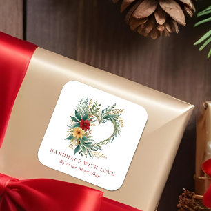 Adesivo Quadrado Natal Romântico Forma Coração Floral Colorida