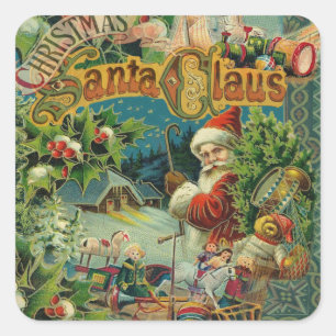 Adesivo Quadrado Natal Santa Claus Arte Antiquada