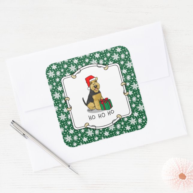 Adesivo Quadrado Natal Santa Claus Hat Welsh Terrier Dog Cute (Envelope)