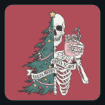 Adesivo Quadrado Natal Sorta Assustadora Feliz de Sorta Engraçado E<br><div class="desc">Sorta Assustada,  Feliz de Sorta. Um adesivo de Natal engraçado com uma árvore de Natal em parte da design,  e então um esqueleto na outra parte. Para aqueles que amam o Natal,  mas também...  não!</div>