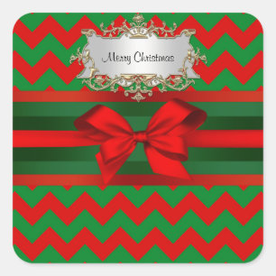 Adesivo Quadrado Natal verde vermelho moderno da fita do ziguezague