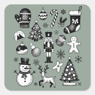 Adesivo Quadrado Natal Vintage 90s Colagem Retro Xmas 