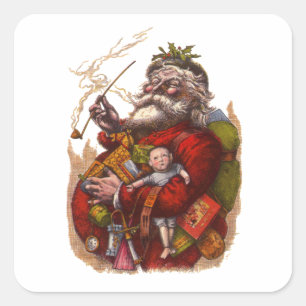 Adesivo Quadrado Natal vintage, brinquedos da tubulação de Papai