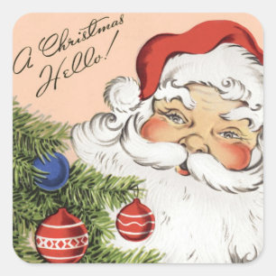 Adesivo Quadrado Natal Vintage Olá! Jolly Papai Noel