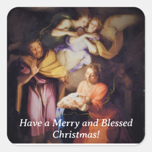 Adesivo Quadrado Natal Vintage Personalizável da Natividade