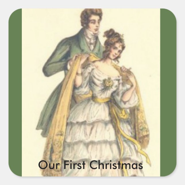 Adesivo Quadrado Natal Vintage Verde Vitoriano Nosso Primeiro (Frente)