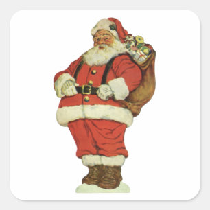 Adesivo Quadrado Natal vintage, Victorian Papai Noel com brinquedos