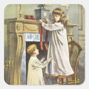 Adesivo Quadrado Natal vitoriano, Meias de Natal das crianças
