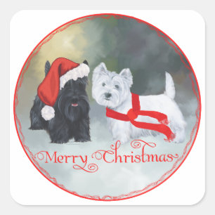Adesivo Quadrado Natal Westie Scottie