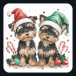 Adesivo Quadrado Natal Yorkshire Terrier Dogs<br><div class="desc">Óptica ilustração de Yorkshire Terrier Dogs pronta para o Natal. Perfeito para amantes de animais de estimação e pais de cães durante o feriado.</div>