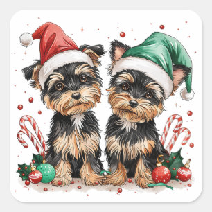 Adesivo Quadrado Natal Yorkshire Terrier Dogs