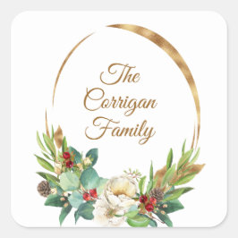 Adesivo Quadrado Natalina Magnolia e Berry Wreath